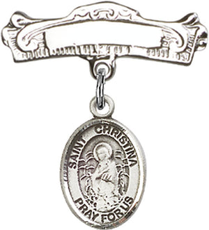 St. Christina the Astonishing Charm and Arched Polished Engravable Badge Pin