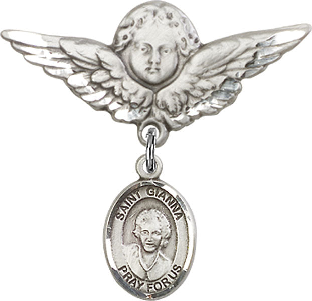 St. Gianna Beretta Molla Charm and Angel with Larger Wings Badge Pin