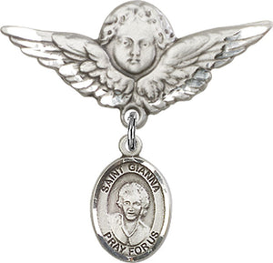 St. Gianna Beretta Molla Charm and Angel with Larger Wings Badge Pin