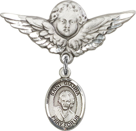 St. Gianna Beretta Molla Charm and Angel with Larger Wings Badge Pin