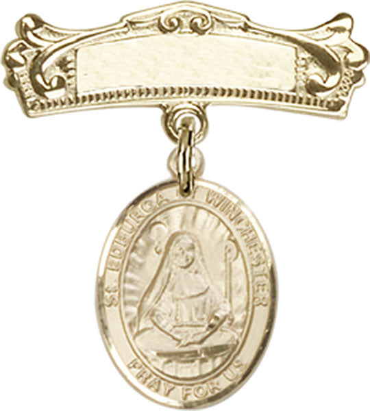 St. Edburga of Winchester Charm and Arched Polished Engravable Badge Pin