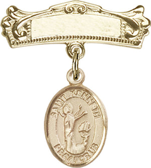 St. Kenneth Charm and Arched Polished Engravable Badge Pin