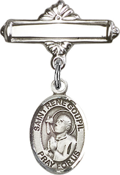 St. Rene Goupil Charm and Polished Engravable Badge Pin