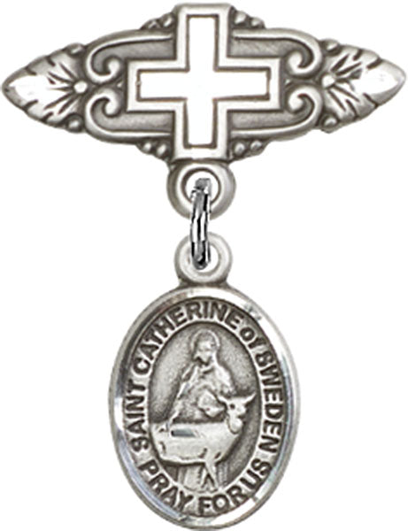 St. Catherine of Sweden Charm and Badge Pin with Cross