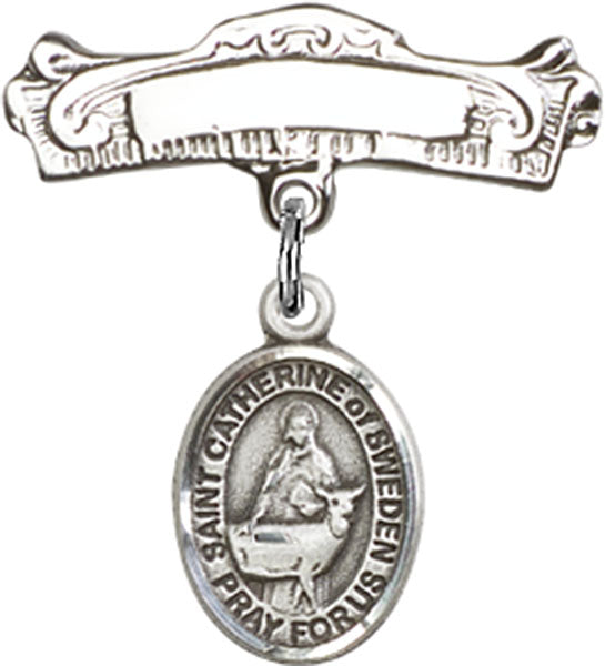 St. Catherine of Sweden Charm and Arched Polished Engravable Badge Pin