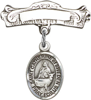St. Catherine of Sweden Charm and Arched Polished Engravable Badge Pin