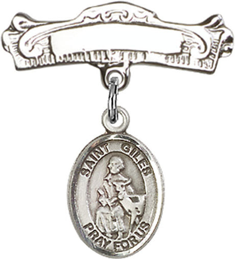 St. Giles Charm and Arched Polished Engravable Badge Pin