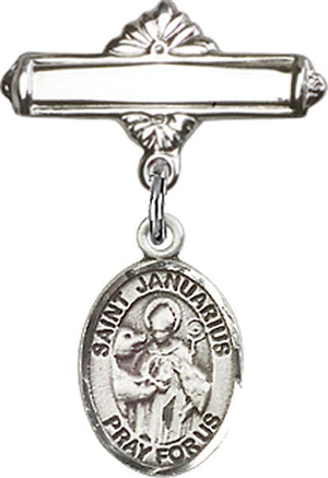 St. Januarius Charm and Polished Engravable Badge Pin