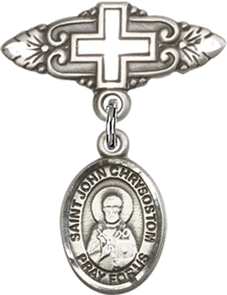 St. John Chrysostom Charm and Badge Pin with Cross