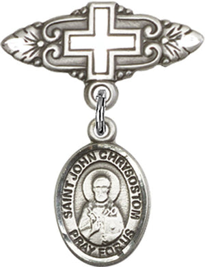 St. John Chrysostom Charm and Badge Pin with Cross