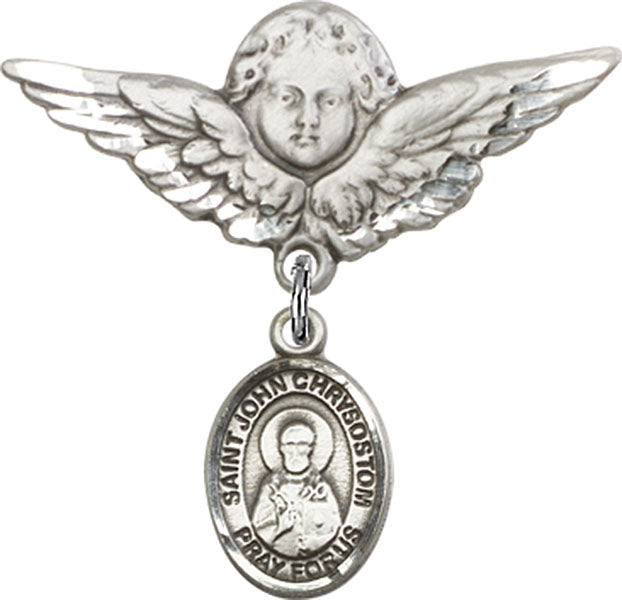 St. John Chrysostom Charm and Angel with Larger Wings Badge Pin