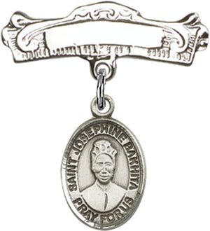 St. Josephine Bakhita Charm and Arched Polished Engravable Badge Pin