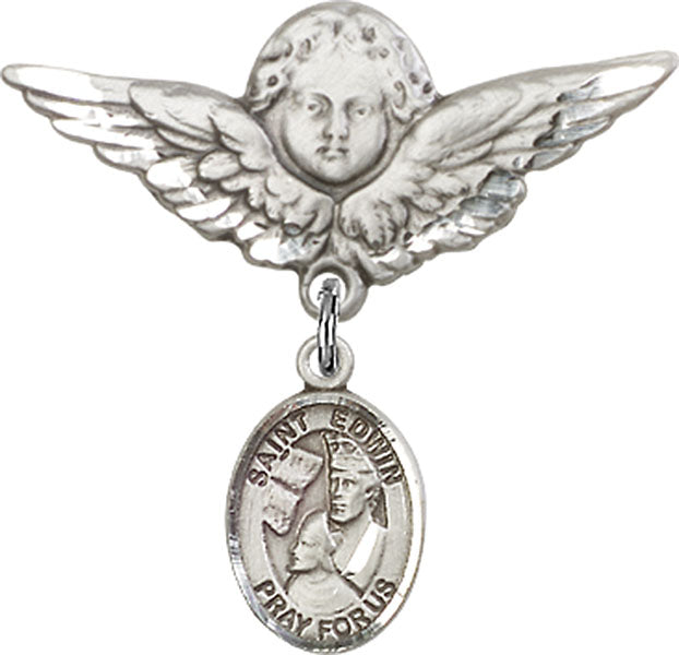 St. Edwin Charm and Angel with Larger Wings Badge Pin