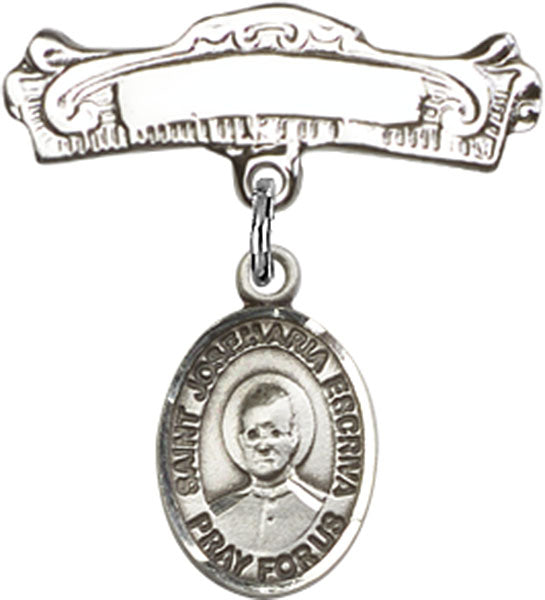 St. Josemaria Escriva Charm and Arched Polished Engravable Badge Pin