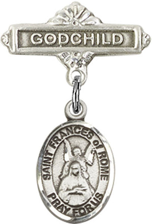 St. Frances of Rome Charm and Godchild Badge Pin