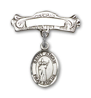 St. Aidan of Lindesfarne Charm and Arched Polished Engravable Badge Pin