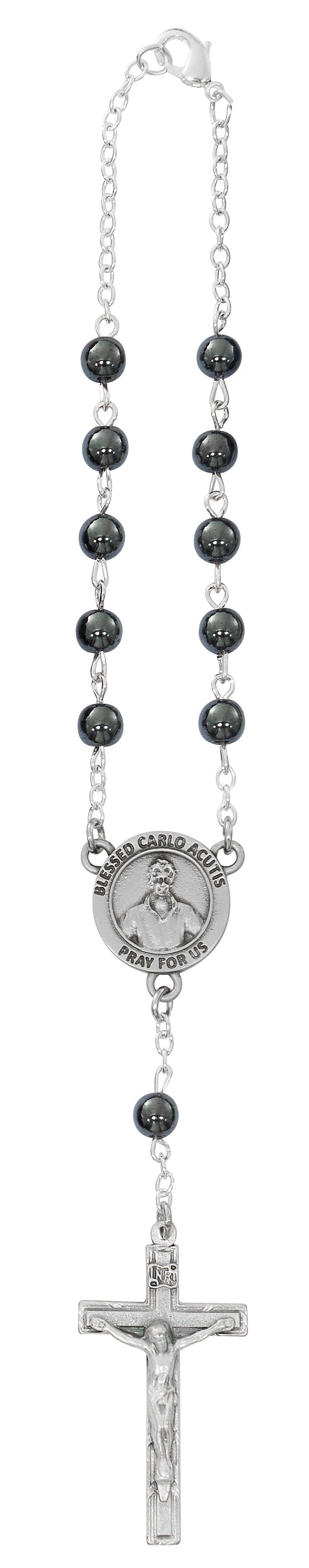 St. Carlo Acutis Hematite Auto Rosary, 6mm Beads