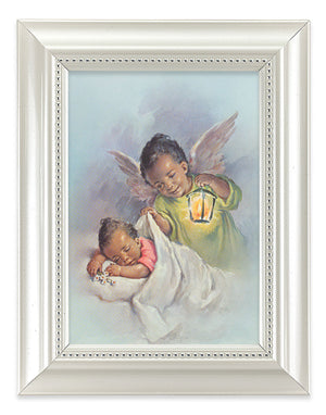 African American Guardian Angel with Baby Girl 4x6 Print Pearlized Frame