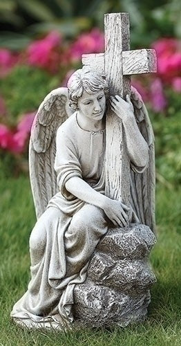 Angel with Cross Garden Statue - 13"H