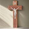 Antique Silver Plated Corpus and Walnut Wood Wall Crucifix - 8 inch
