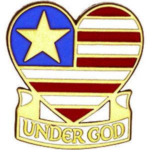 Under God Lapel Pin | Patriotic Heart-Shaped Enamel Pin | Red, White & Blue