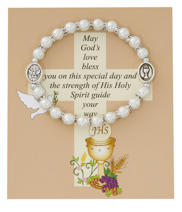 Pearl Communion and Confirmation Stretch Bracelet