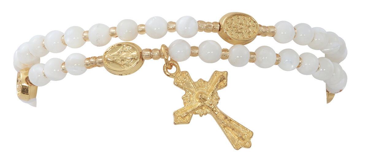 Gold Plated Mother of Pearl Twistable Rosary Bracelet