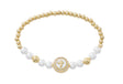 Gold Plated Pearl Stretch Bracelet with Mother of Pearl Cross