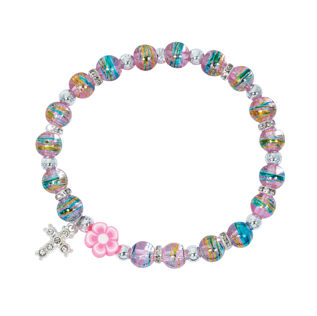 Multi-Color Stretch Bracelet with Crystal Cross