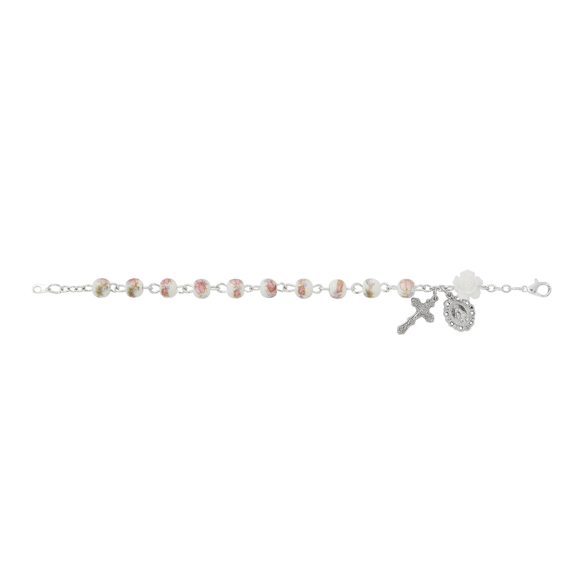 Pink Ceramic Flower First Communion Rosary Bracelet