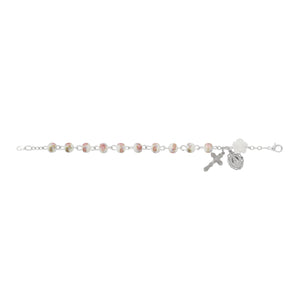 Pink Ceramic Flower First Communion Rosary Bracelet
