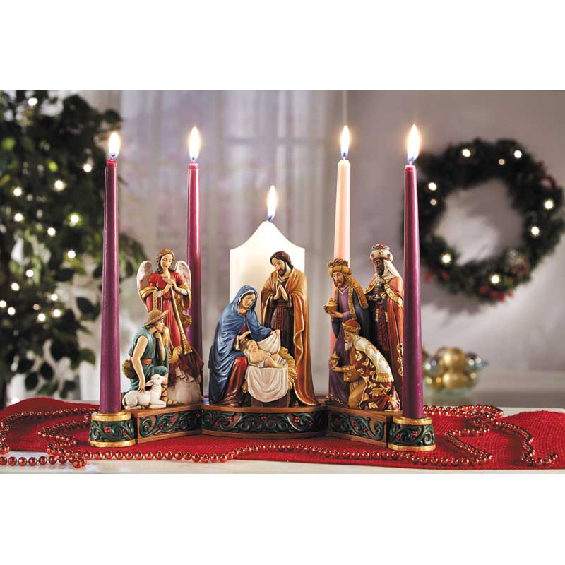 Nativity Advent Candleholder – Holy Family & Wise Men Christmas Centerpiece