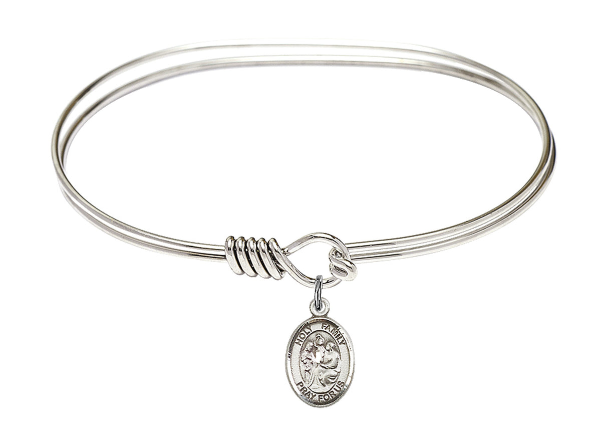 Smooth Bangle Bracelet with a Holy Family Charm