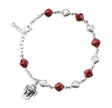 8mm Red Coral Crystal and Sacred Heart Bead Rosary Bracelet, Sterling Silver