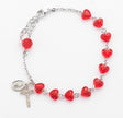 8mm Red Swarovski Crystal Heart Rosary Bracelet, Sterling Silver