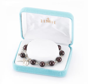 8mm Genuine Garnet Round Rosary Bracelet, Sterling Silver