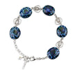 Blue Porcelain Rosary Bracelet with Pierced Heart Miraculous Medals, Sterling Silver