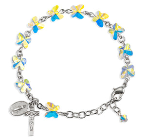 8mm Aurora Borealis Swarovski Crystal Butterfly Rosary Bracelet, Sterling Silver