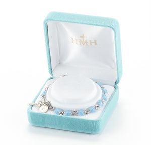 6mm Blue Opal Swarovski Crystal Butterfly Rosary Bracelet, Sterling Silver