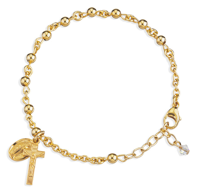 4mm High Polished Bead Rosary Bracelet, Gold Over Sterling Silver