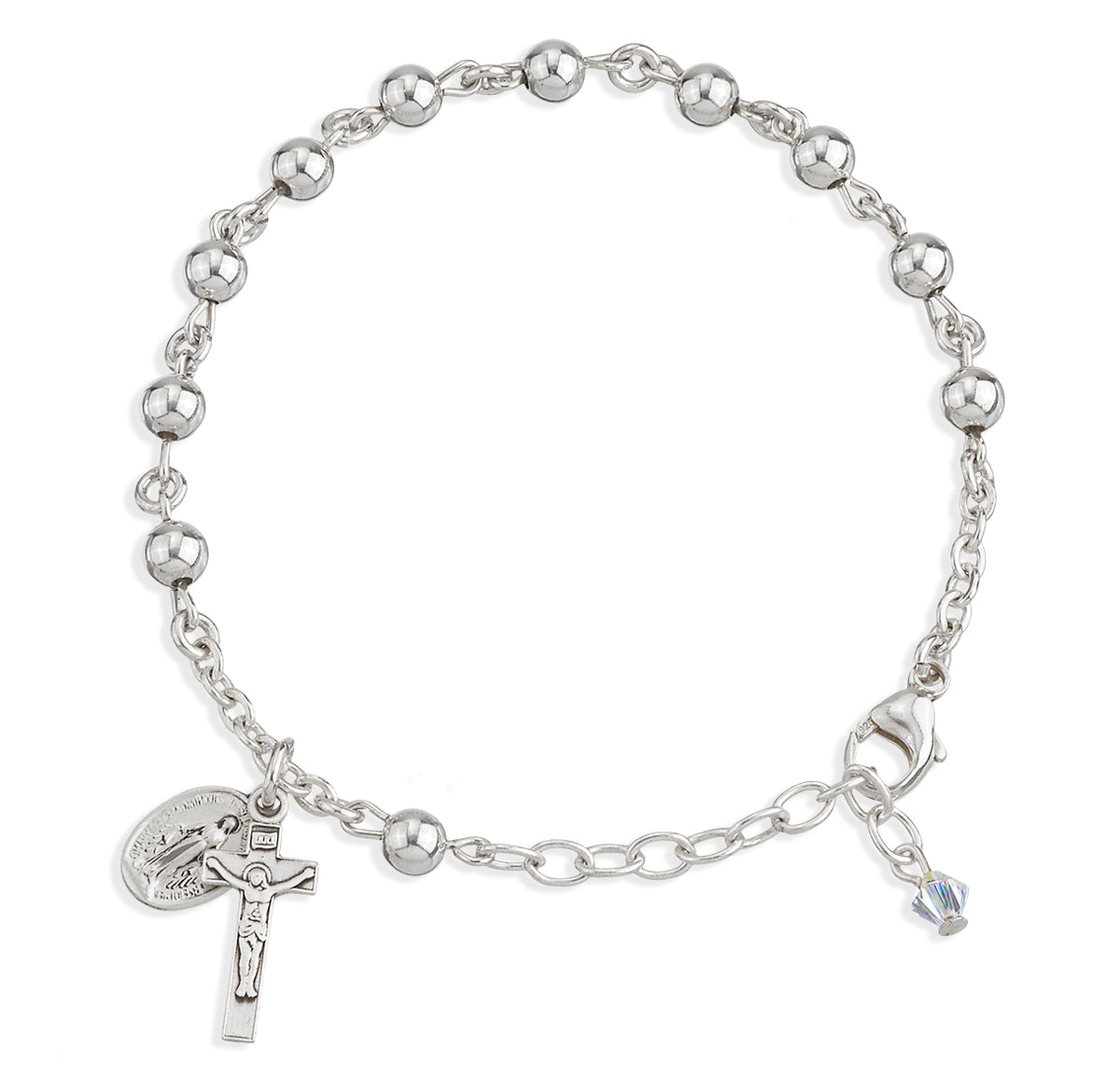 5mm High Polished Bead Rosary Bracelet, Sterling Silver