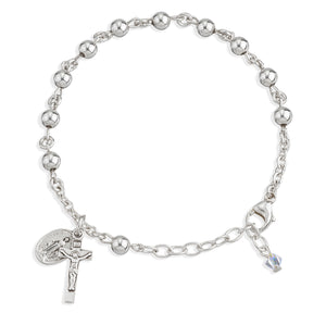 5mm High Polished Bead Rosary Bracelet, Sterling Silver