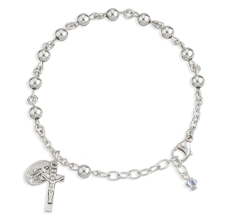 5mm High Polished Bead Rosary Bracelet, Sterling Silver