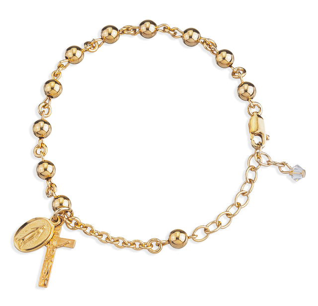 5mm High Polished Bead Rosary Bracelet, Gold Over Sterling Silver