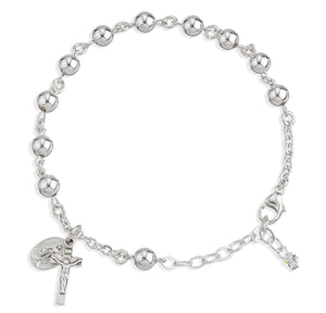6mm High Polished Bead Rosary Bracelet, Sterling Silver