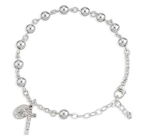6mm High Polished Bead Rosary Bracelet, Sterling Silver