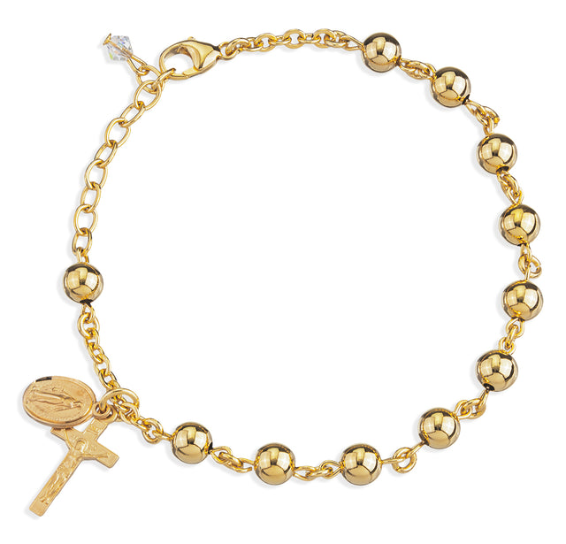 6mm High Polished Bead Rosary Bracelet, Gold Over Sterling Silver
