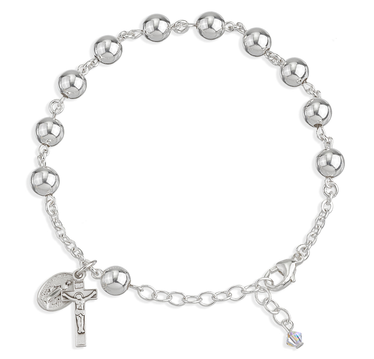 7mm High Polished Bead Rosary Bracelet, Sterling Silver