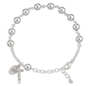 7mm High Polished Bead Rosary Bracelet, Sterling Silver