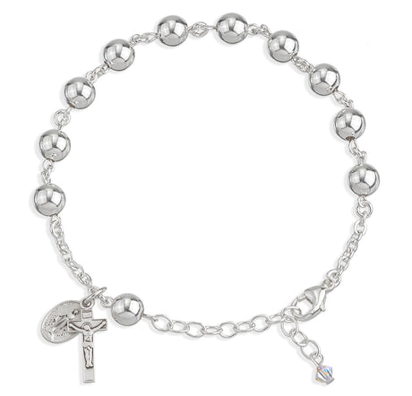 7mm High Polished Bead Rosary Bracelet, Sterling Silver